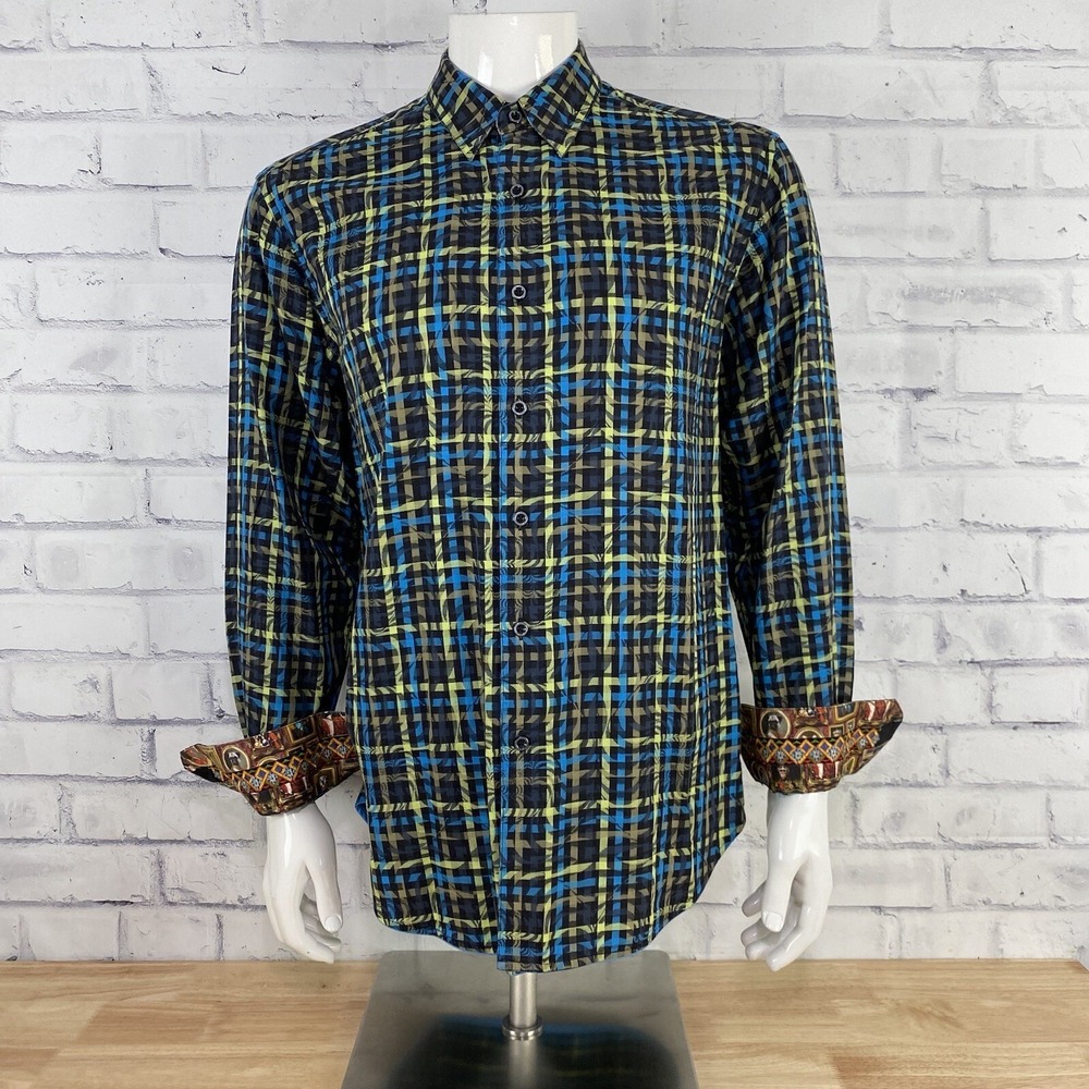 Robert Graham Shirt Men's Large Long Sleeve Button Up Contrasting Cuffs SLIM